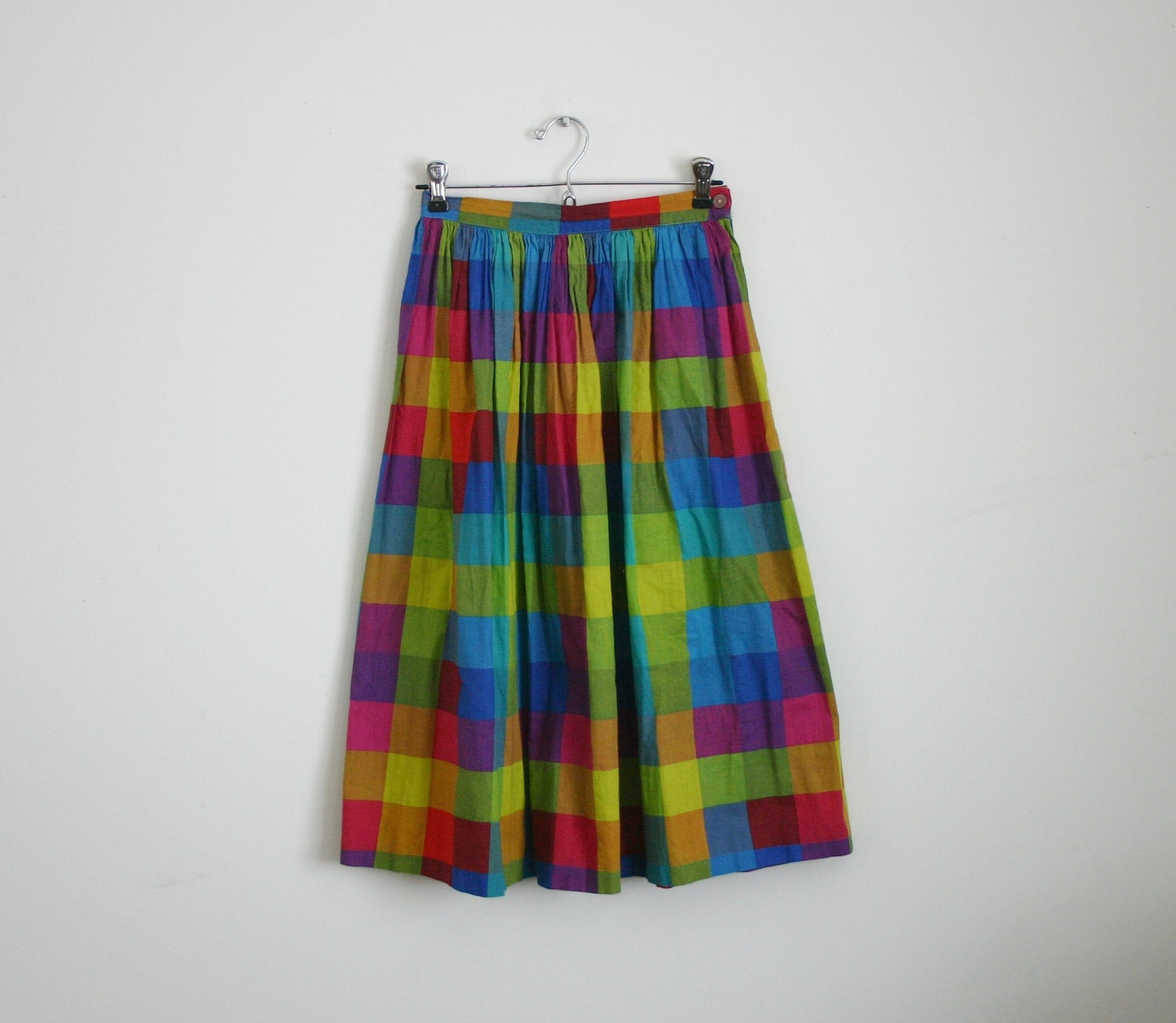 1970s 80s rainbow plaid midi skirt, size small or xsmall