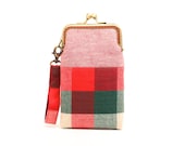 Red plaid iPhone kisslock clutch