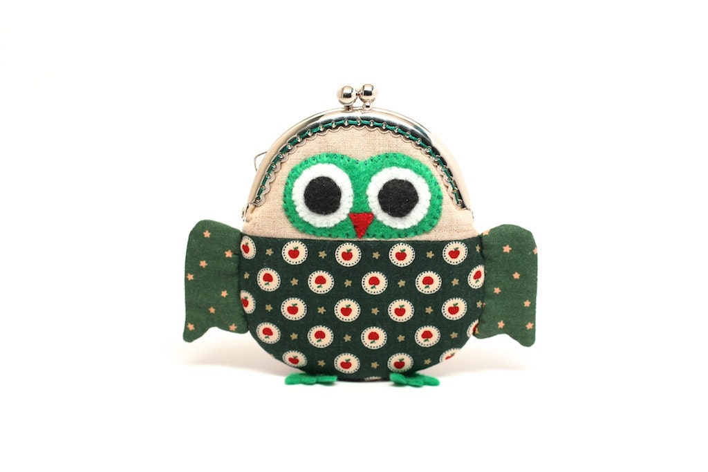 Cute starry green owl clutch purse