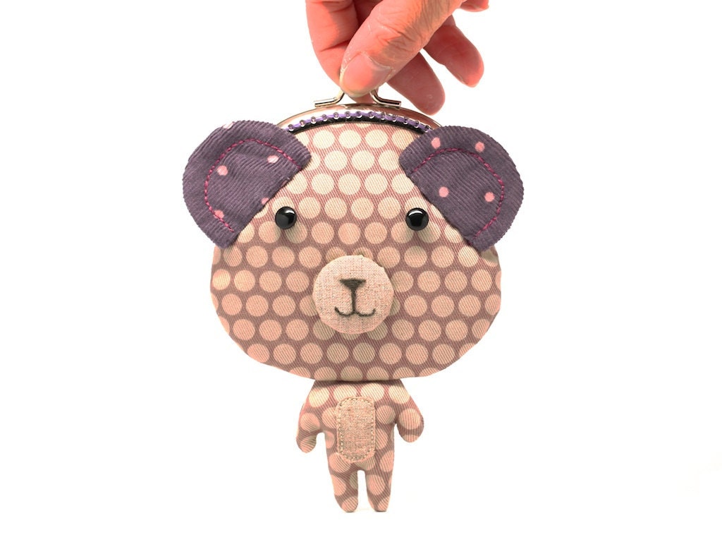 Little grey bear clutch purse