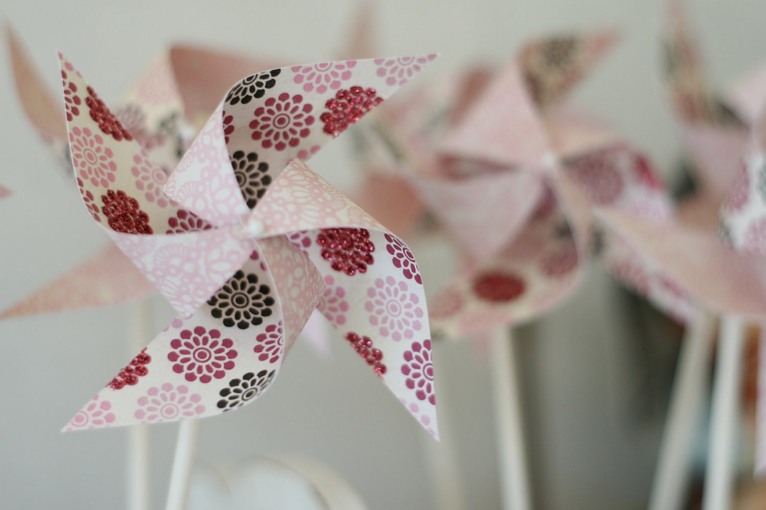 Pinwheels christening wedding Pink Party favors - 12 Mini Spinnable Pink Party Pinwheels - Custom orders welcomed