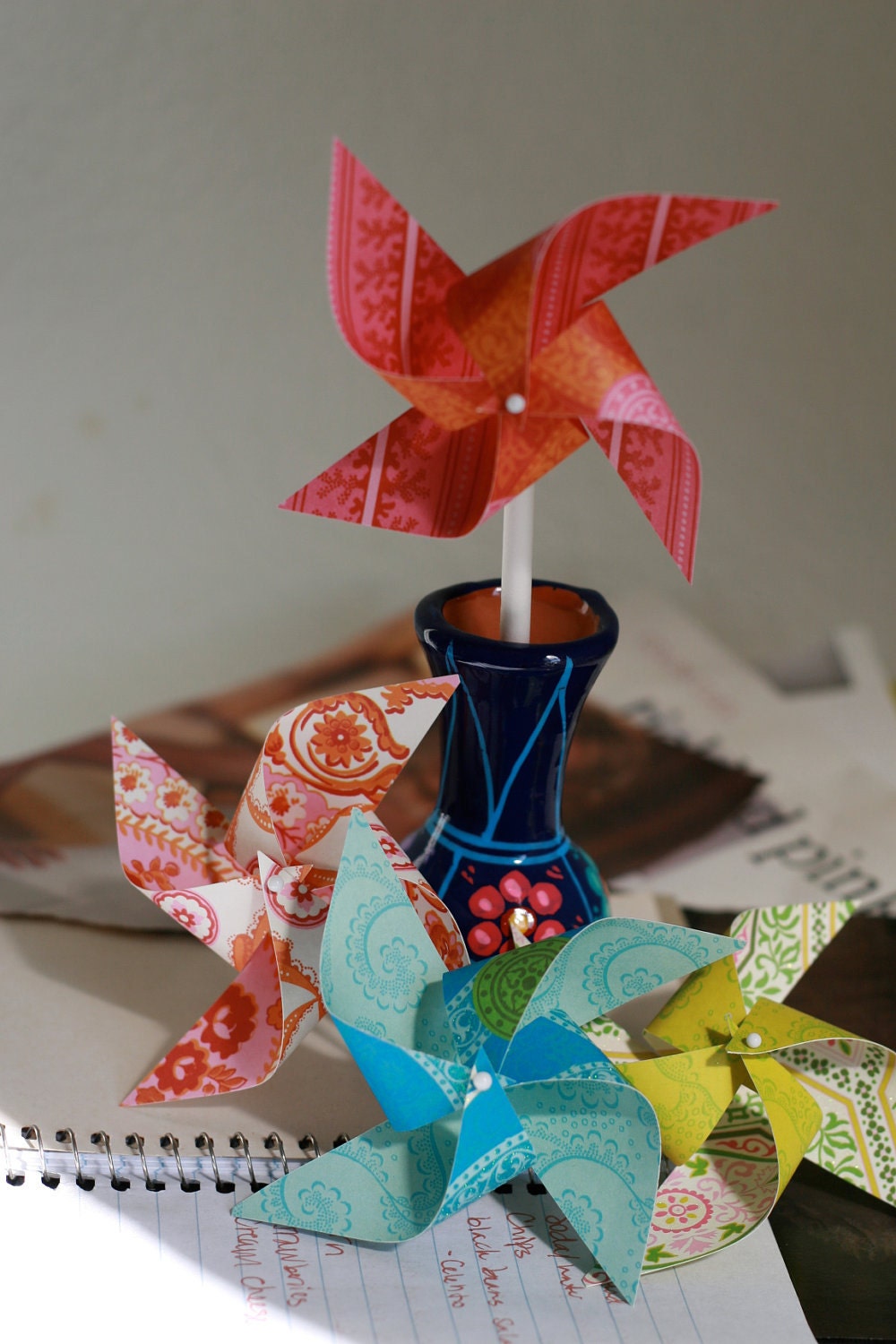 Paper Pinwheels 12 Mini Spinnable Pinwheels (custom orders welcomed) Warm Spring Wedding favors