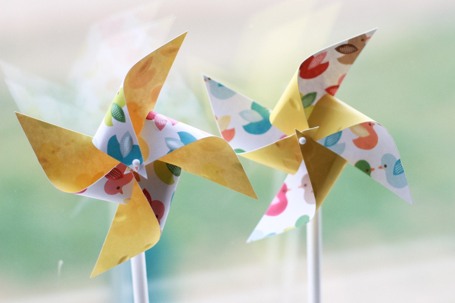 Party Favor 12 Mini Spinnable Love Birds Pinwheels Escort Cards (Custom orders welcomed) Il_570xn
