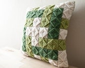 Free Shipping- OLIVE Decorative Pillow Cover in Green and Ecru/Creme Handmade Embroidered Embossing Pattern-16"x16"(40x40cm)