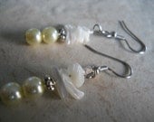 Light Yellow Earrings, Pearl Earrings, Bridal Pearl Earrings, Sterling Silver, White Shell Beaded Beach Jewelry