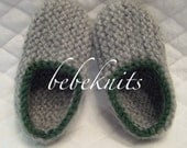 Hand Knit Gray and Green Baby Slippers
