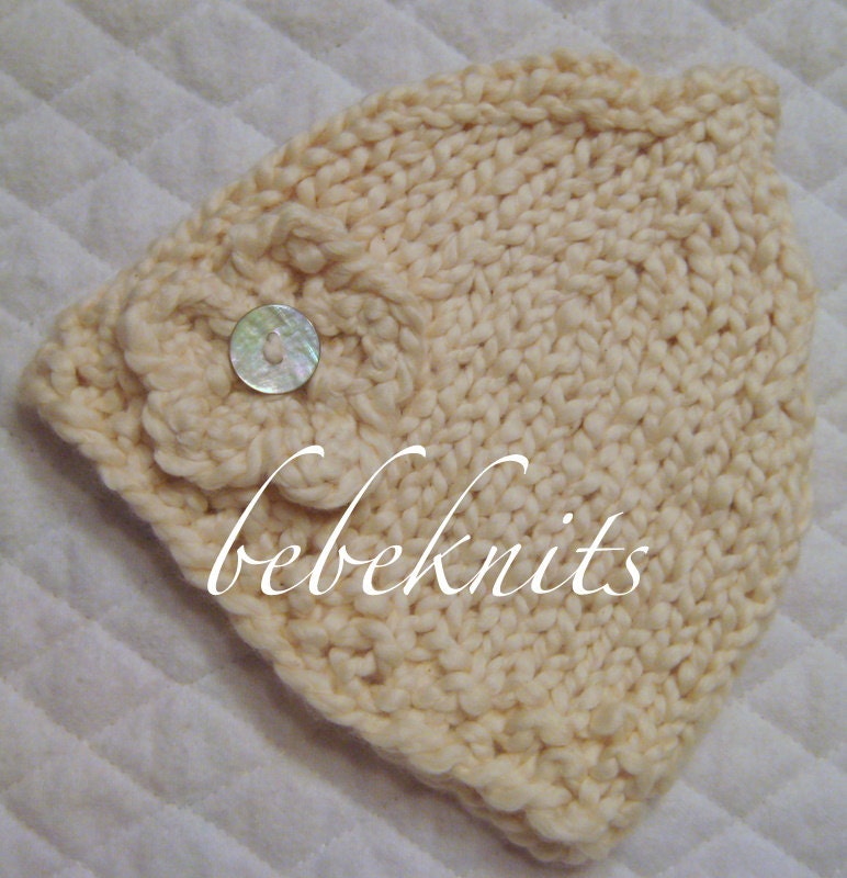 Hand Knit Organic Cotton Newborn Hat in Buttermilk