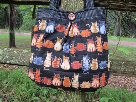 Folk art kitty cat totebag