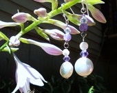 EARRINGS - Paradise in Lavender - Swarovski Crystals, Freshwater Pearls, Amethyst, Mother-of-Pearl Shell