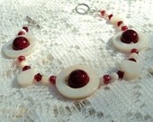 BRACELET - Cranberry Pie - Genuine Dyed Jade, Mother-of-Pearl Shell, Swarovski Crystal
