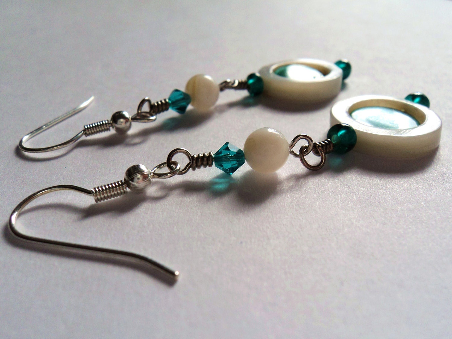 EARRINGS - White Cliffs of Dover - Mother of Pearl Shell, Swarovski Crystal