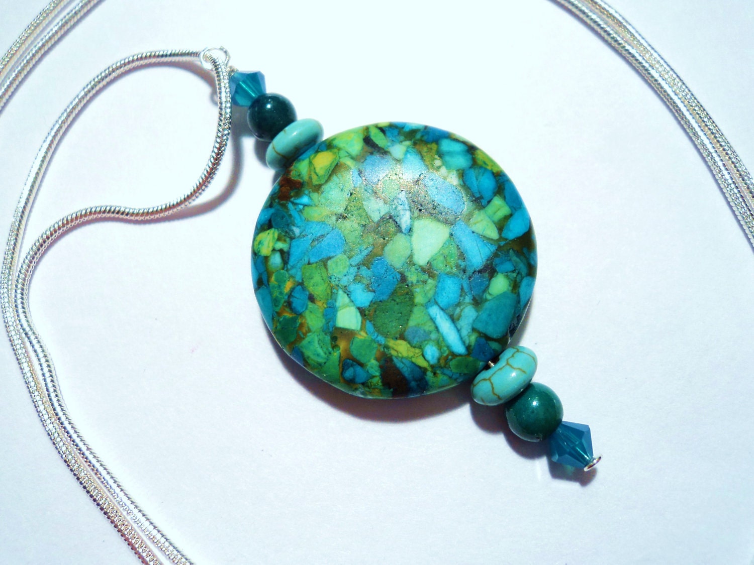 NECKLACE - Mini Mosaic - Turquoise, Jasper, Swarovski Crystal, Sterling Silver