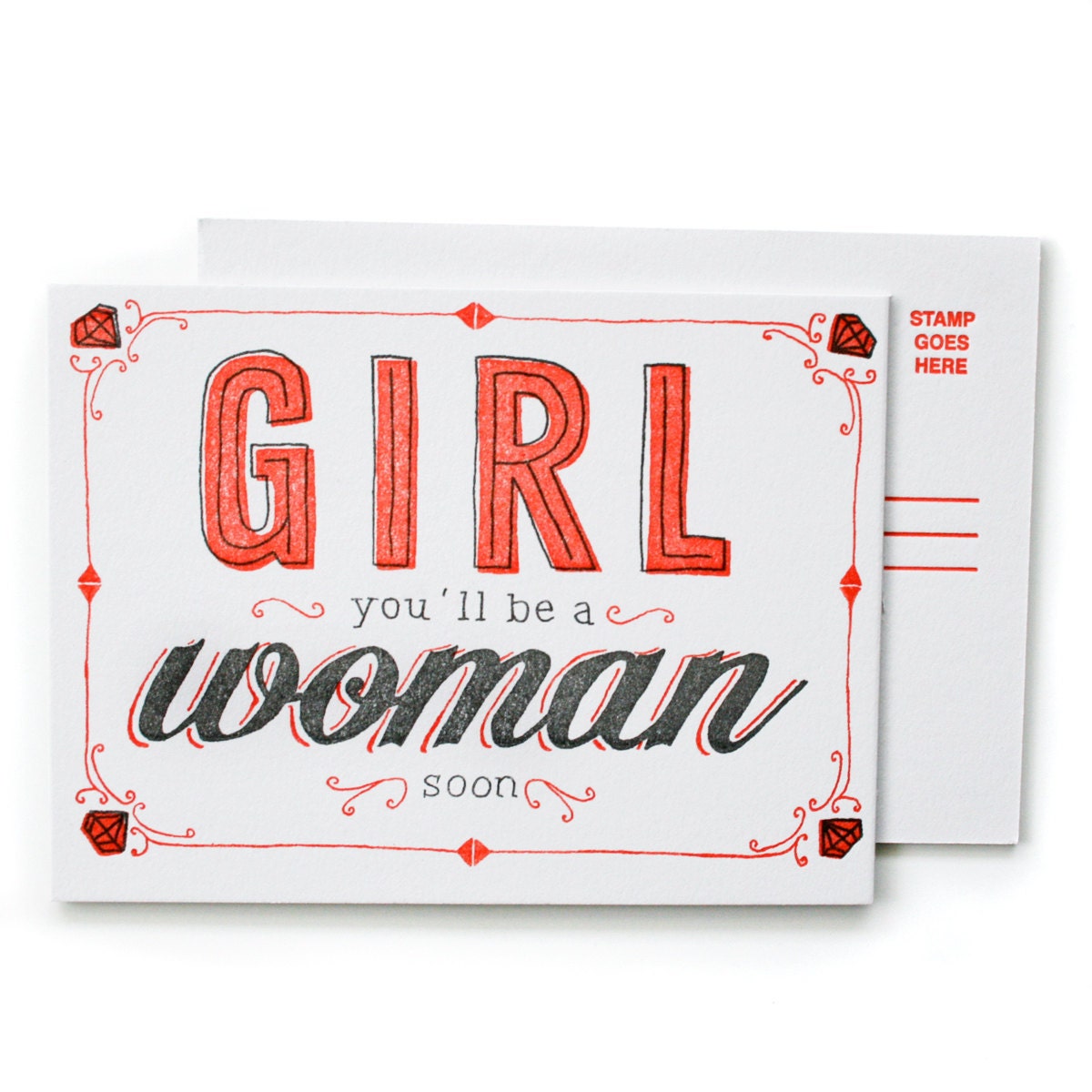 Girl You'll Be A Woman Soon Letterpress Postcard