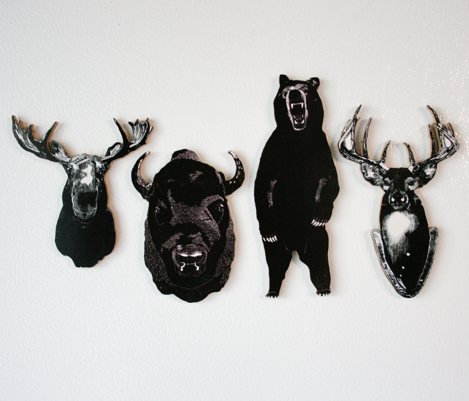 Wild Animal Pack of Woodcut Sculpture Miniature Magnets