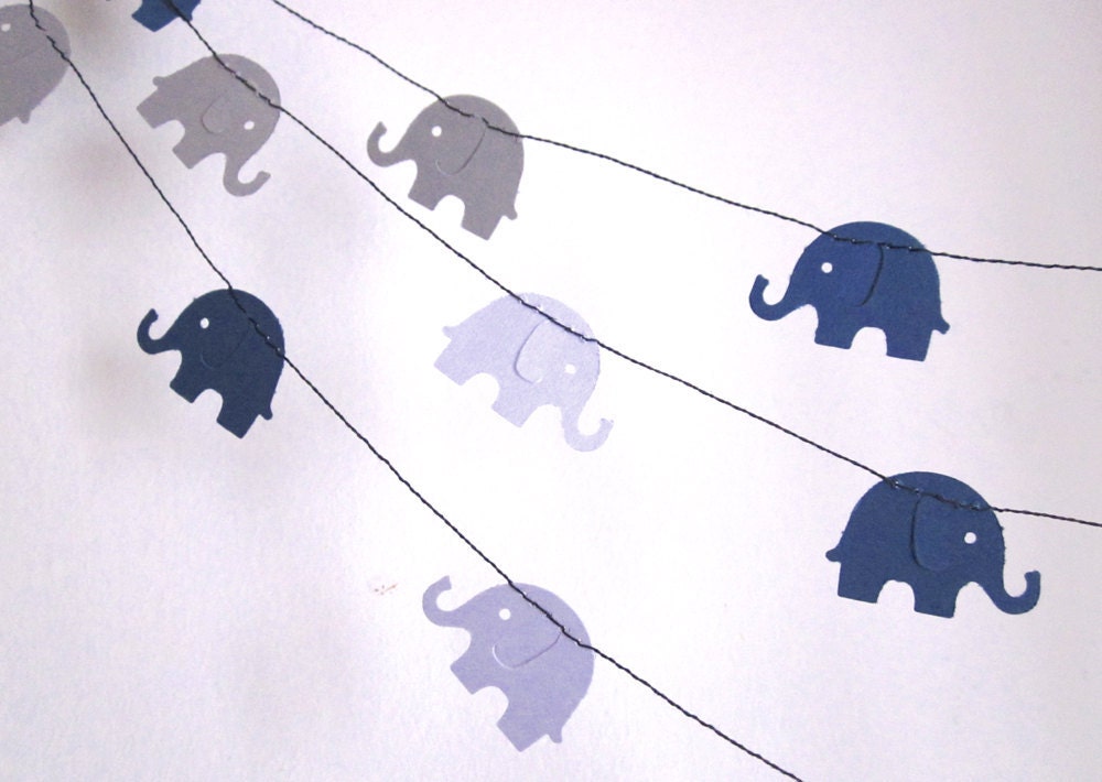 Elephant Garland - Child's Room Decoration - Baby Shower Garland- Paper Garland - Blue Elephants on Parade