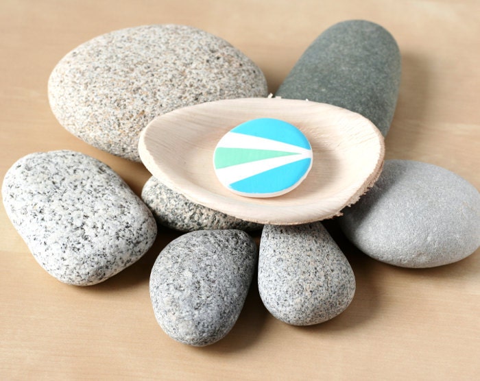 Teal Blue and Mint Green brooch - Abstract colored brooch - Hand painted brooch - Colored lines jewel - Summer fashion accessory