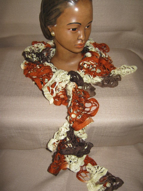 80 inch Crocheted Ruffled Fashion Scarf Painted Lady Little Bee Chrysalis Yarn