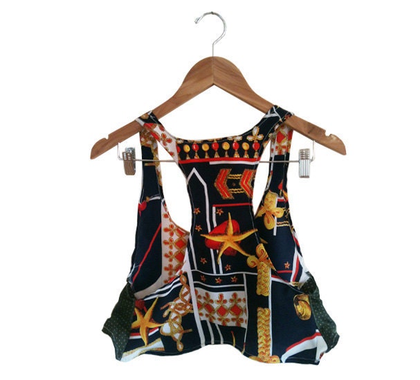 80s Nautical patriotic ish Crop Top M