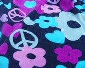 Flower Child Peace Double Fleece Blanket Black Pink Magenta Light Blue for a Child Teen Adult  Hand Crochet