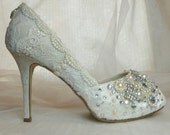 Twinkly Peeptoes Wedding shoes...vintage lace, with  toes encrusted with Swarovski crystals, glass and pearl