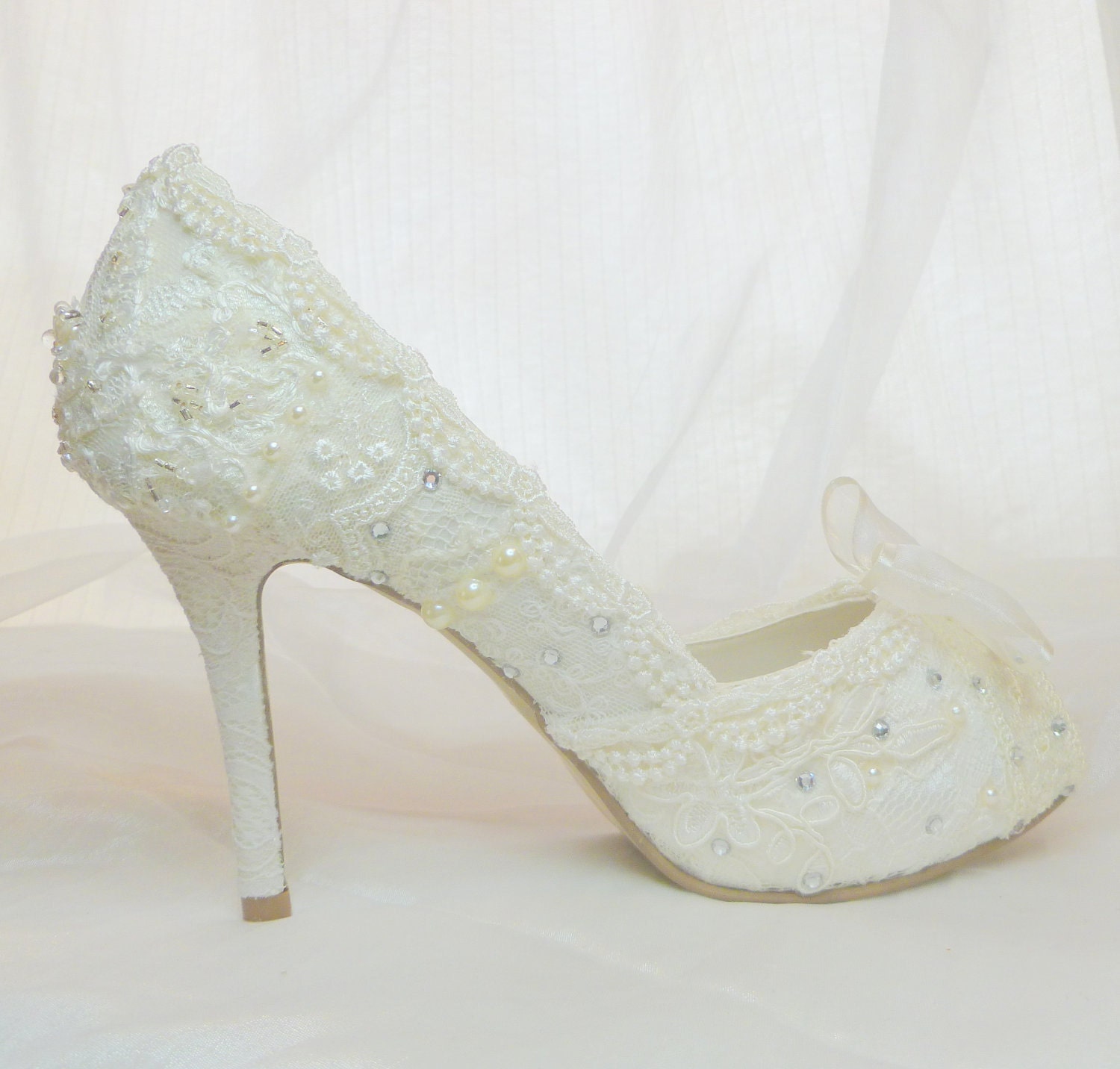 Lacey in ivory . .. Bespoke Wedding Shoes..choose the shoe style...with Swarovski crystals and faux pearl embellishments