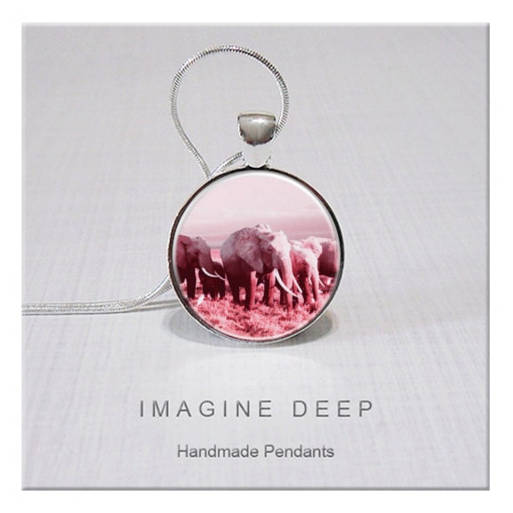 Pendant - Pink Light Soft Pink - Elephant Art - High Quality Handmade Pendant - Pink Elephants (066)