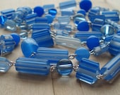 Blue Necklace Big Top Circus Stripes Periwinkle Blue  Cane Glass Bead Necklace Purply Blue Asymetrical Blues Cheerful Fun