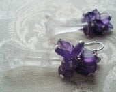 Flower Earrings Quartz Dangle Leaf  Amethyst Beads Elegant  Birthstone, February Birthday  Bride Wedding