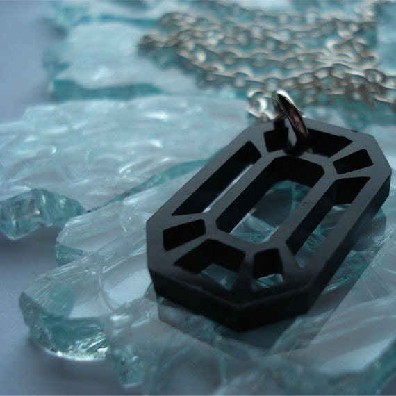 Black Diamond Laser Cut Black Acrylic Charm on a Silver Plated Chain  Modern Valentine Minimalist Modern Simple Silhouette