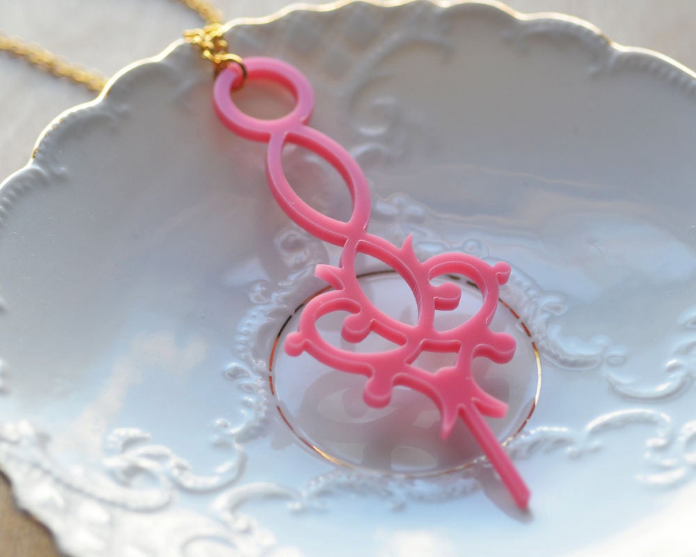 Time for Love Necklace Pink Clock Hand Necklace Valentine Valentines Day Laser Cut Silhouette Simple Minimalist
