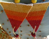 SALE Mexican Blanket - Acai - Feather- Triangle - Geometric - Orange Earrings