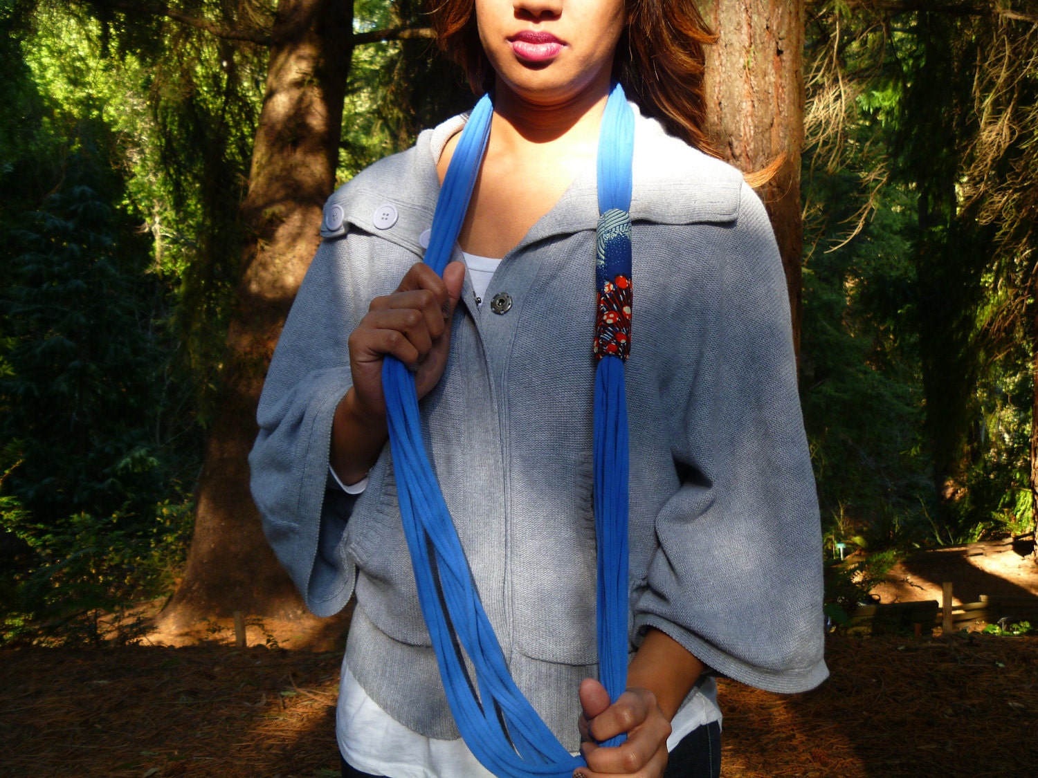 Scarflace - Scarf Necklace - Infinity Scarf - Blue & African Wax Fabric