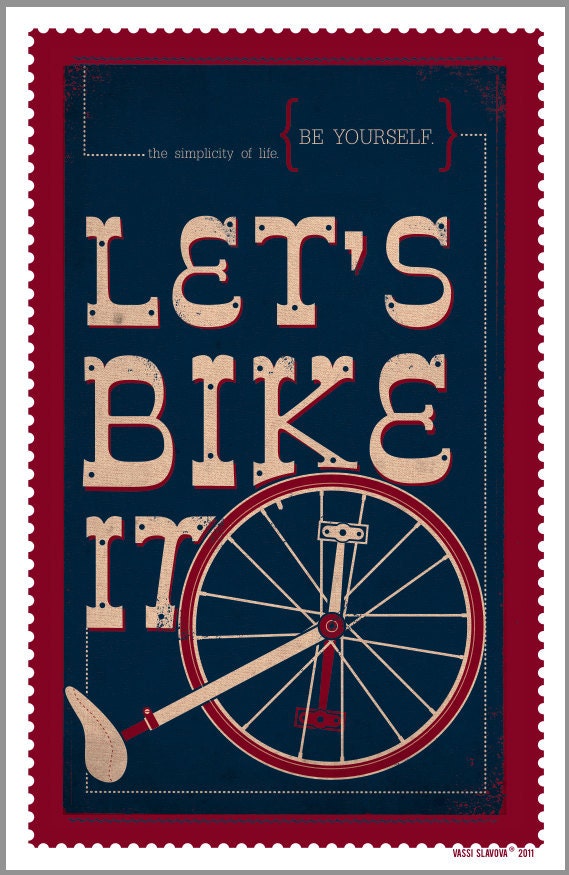 Retro Bike Poster/ Let's Bike It - Vintage Style Print 11x17