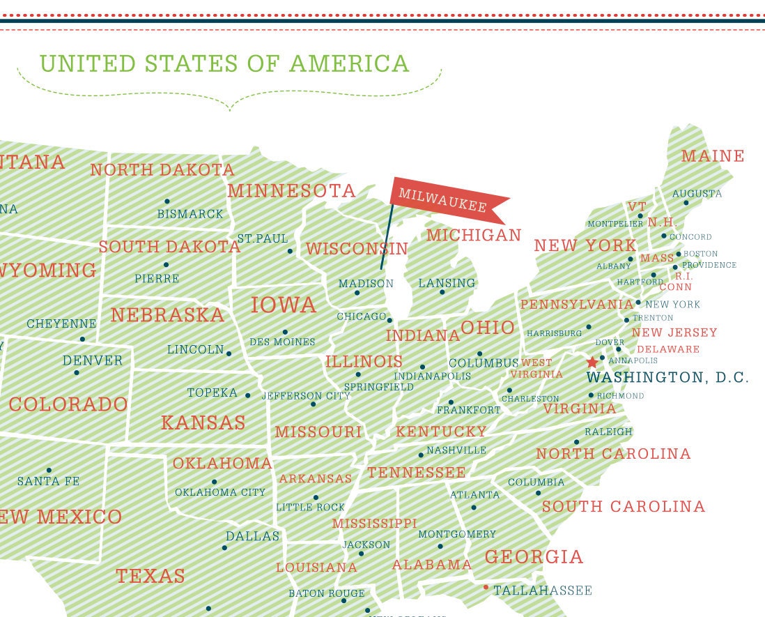 USA Customized Map - Stripe Pattern