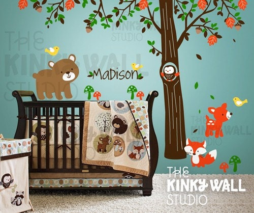 Children Wall Decal Tree Wall Decal - Forest Friends Nursery Decal -KK116
