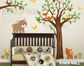 Children Wall Decal Wall Sticker tree decal  -Full Tree with Branch Forest Friends Kids Decal- KK123