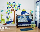 Kids Wall Decal Wall Sticker tree decal  -The Land of Animals Modern Zoo  Nursery Decal - KK124 -