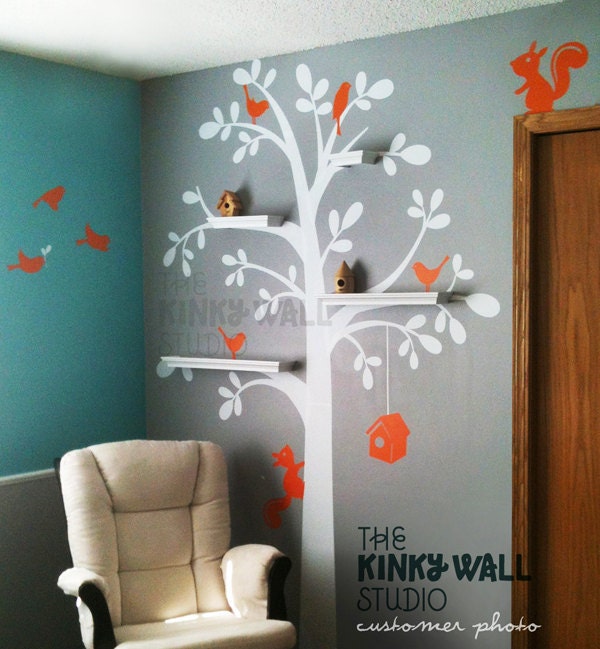 Wall Decal Vinyl Wall Sticker - Shelving Tree decal  Children Decal- KK125