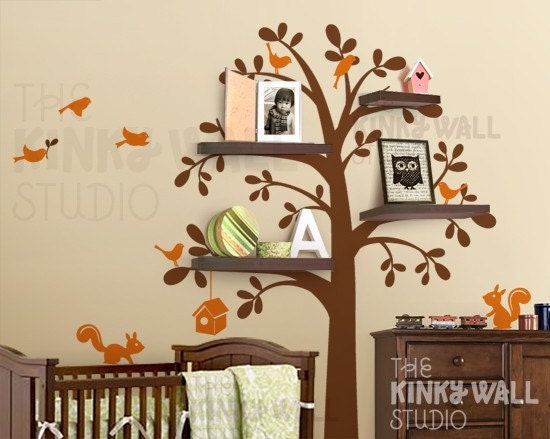 Kids Wall Decal Wall Sticker tree decal Vinyl decal  - Shelving Tree with animal - Nursery Decal- KK125