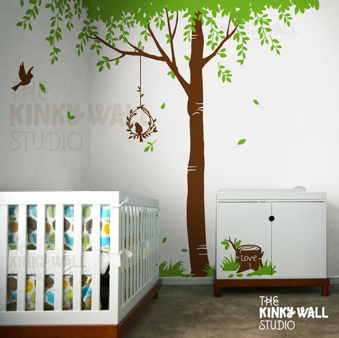 Tree Wall Decal - SpringTrees with birds wall decals  - kk132