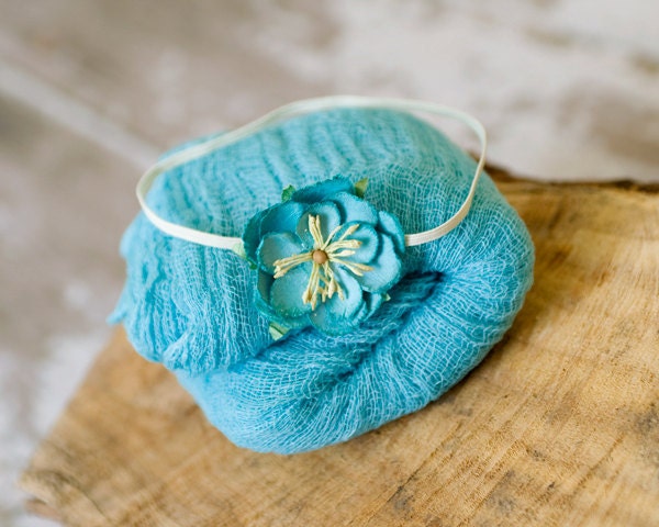Cheesecloth, Baby Cheesecloth Wrap Set, Turquoise Newborn Cheesecloth, Newborn Wrap SET, Newborn Photography Prop, Baby Headband