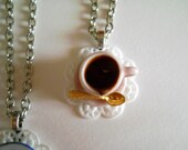 Pink Cup of Chocolate Necklace - Handmade miniature food - ceramic and polymer clay
