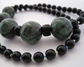 Cimmerian - Green & Black Ceramic Glass Beaded Necklace