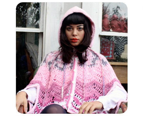 Hooded CAPE corduroy pink purple poncho