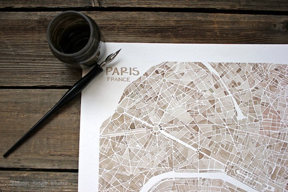 Paris France watercolor city map 10x10 ready to frame