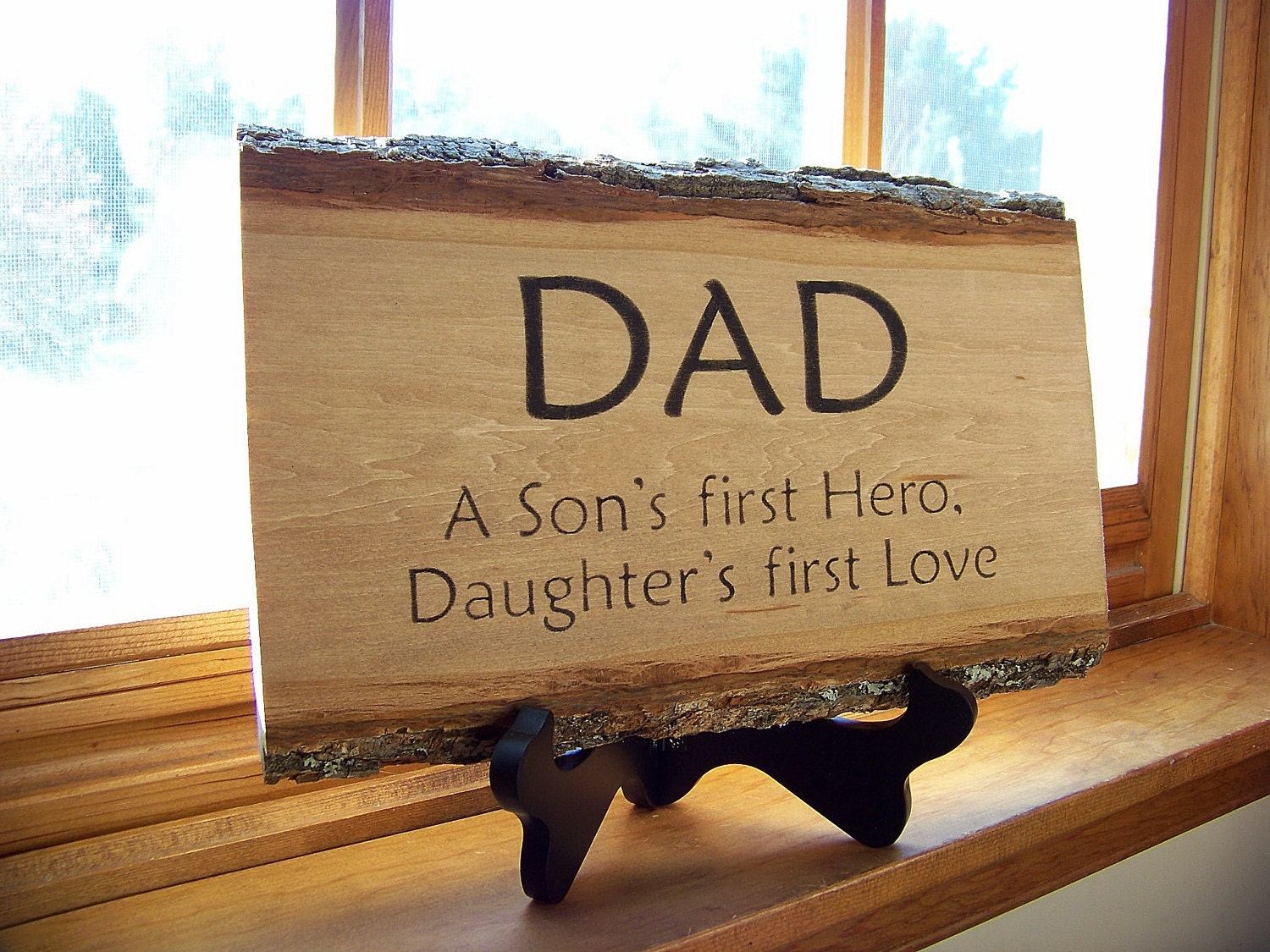 Rustic Handmade Wood Sign Plaque Dad A Son's First Hero, Daughter's First Love