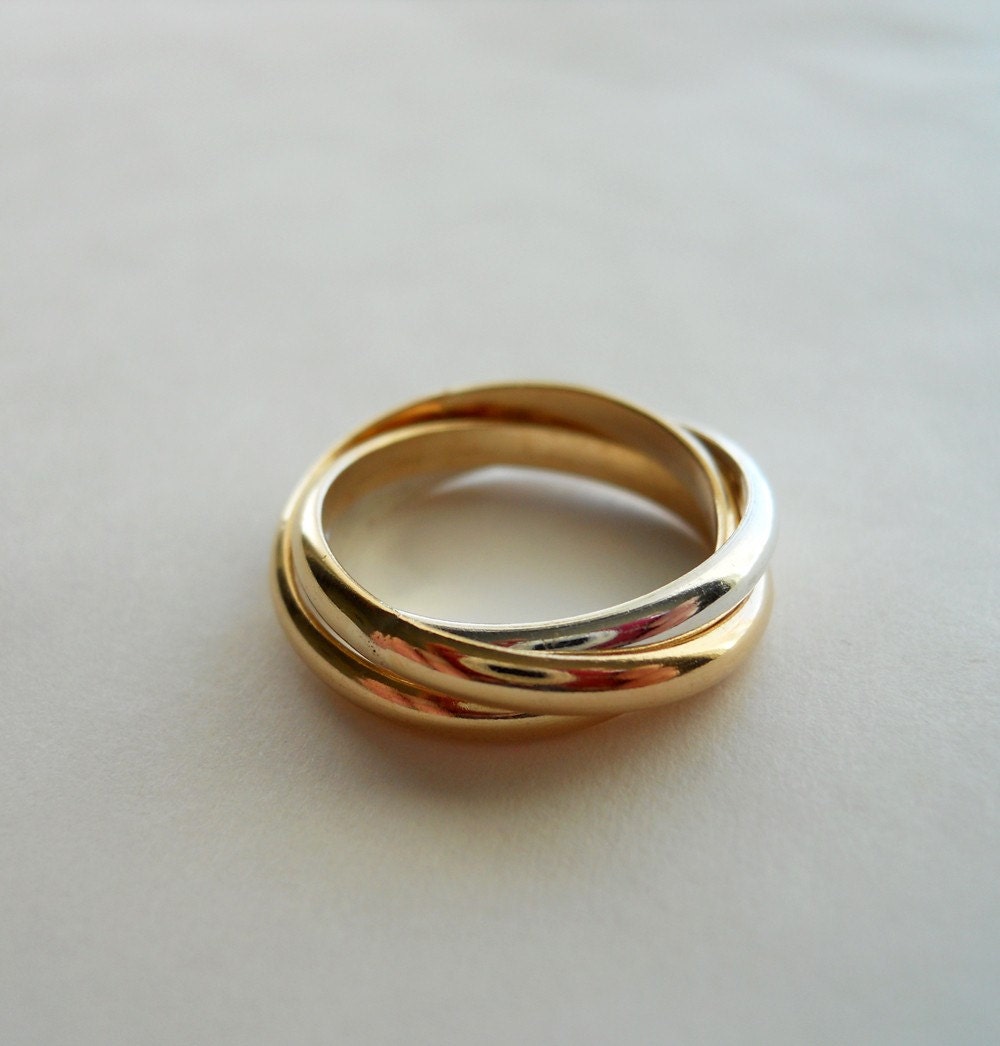 2.5mm Rolling Trio Trinity Ring 14K Gold Filled 925 Sterling Silver Mix