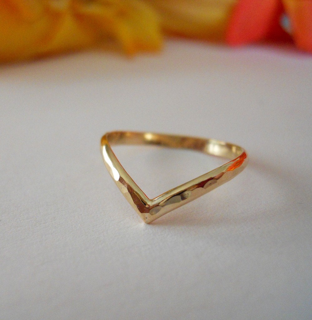 14K Gold Filled Hammered V Ring