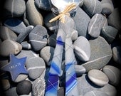 Sea Glass Salad Server made with Recycled Bottle "Tumbled Island Glass"  in Cobalt/Navy & White Stripes. Dishwasher safe Stainless.
