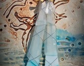 Sea Glass Salad Server made with Recycled Bottle "Tumbled Island Glass"  in Teal. Dishwasher safe Stainless.